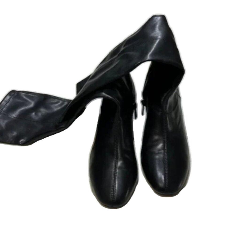 Black Faux Leather Skinny Calf Boots - Size 8